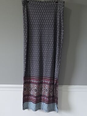 Printed Geometric Pattern Maxi Skirt Soft Knit Stretch Side Slits M